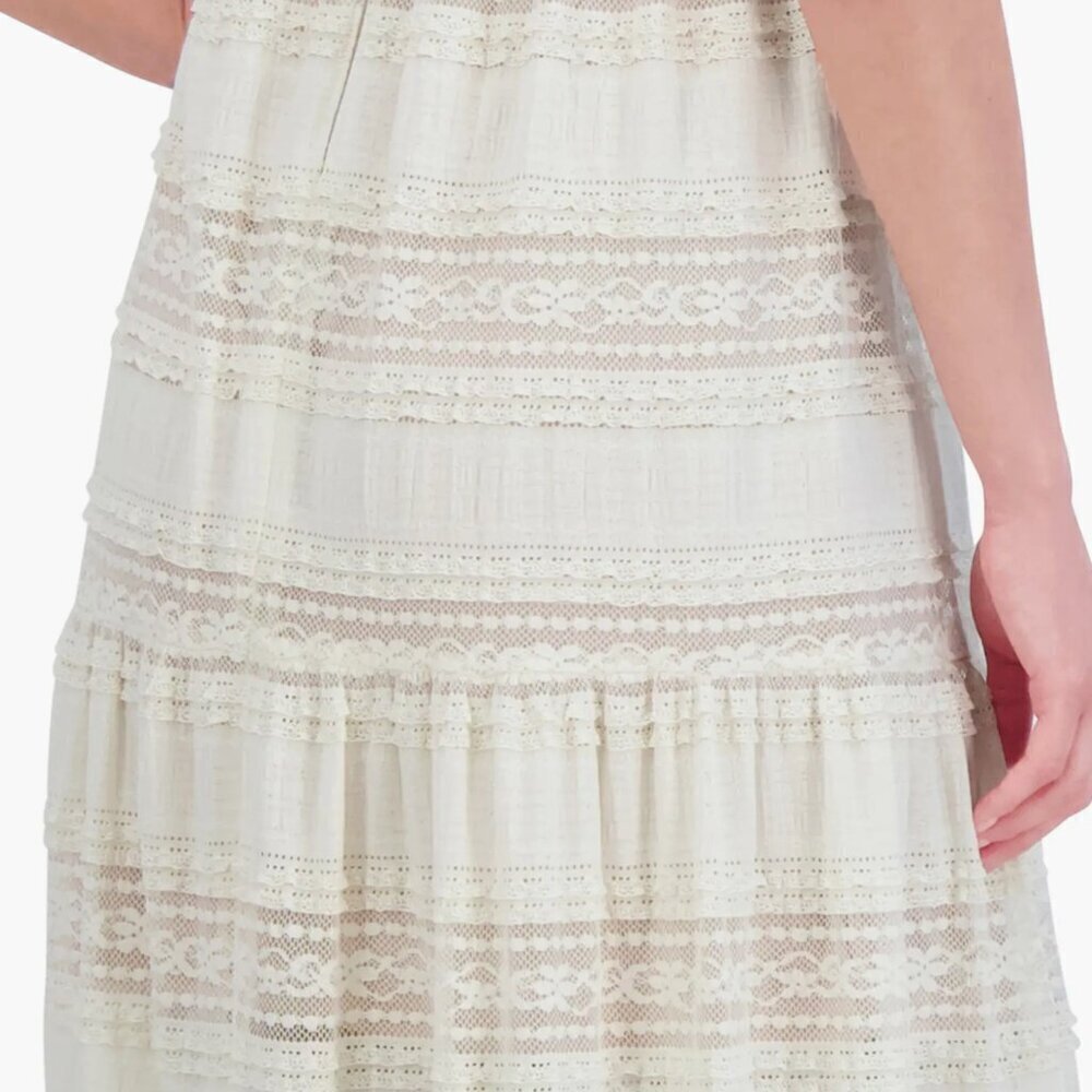 NWT ELIZA J Lace Inset Tiered Maxi Sundress Ivory 10 - Picture 3 of 7